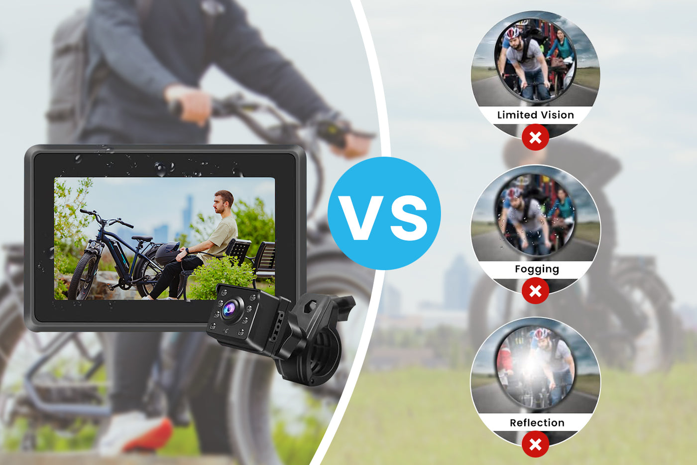 Comparison of bike monitor vs traditional mirrors highlighting advantages.