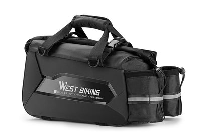 West Biking black bike rack bag with side pockets and reflective safety straps