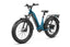 Teal Magicycle Deer step-thru electric bike with fat tires and rear cargo rack for outdoor adventures.