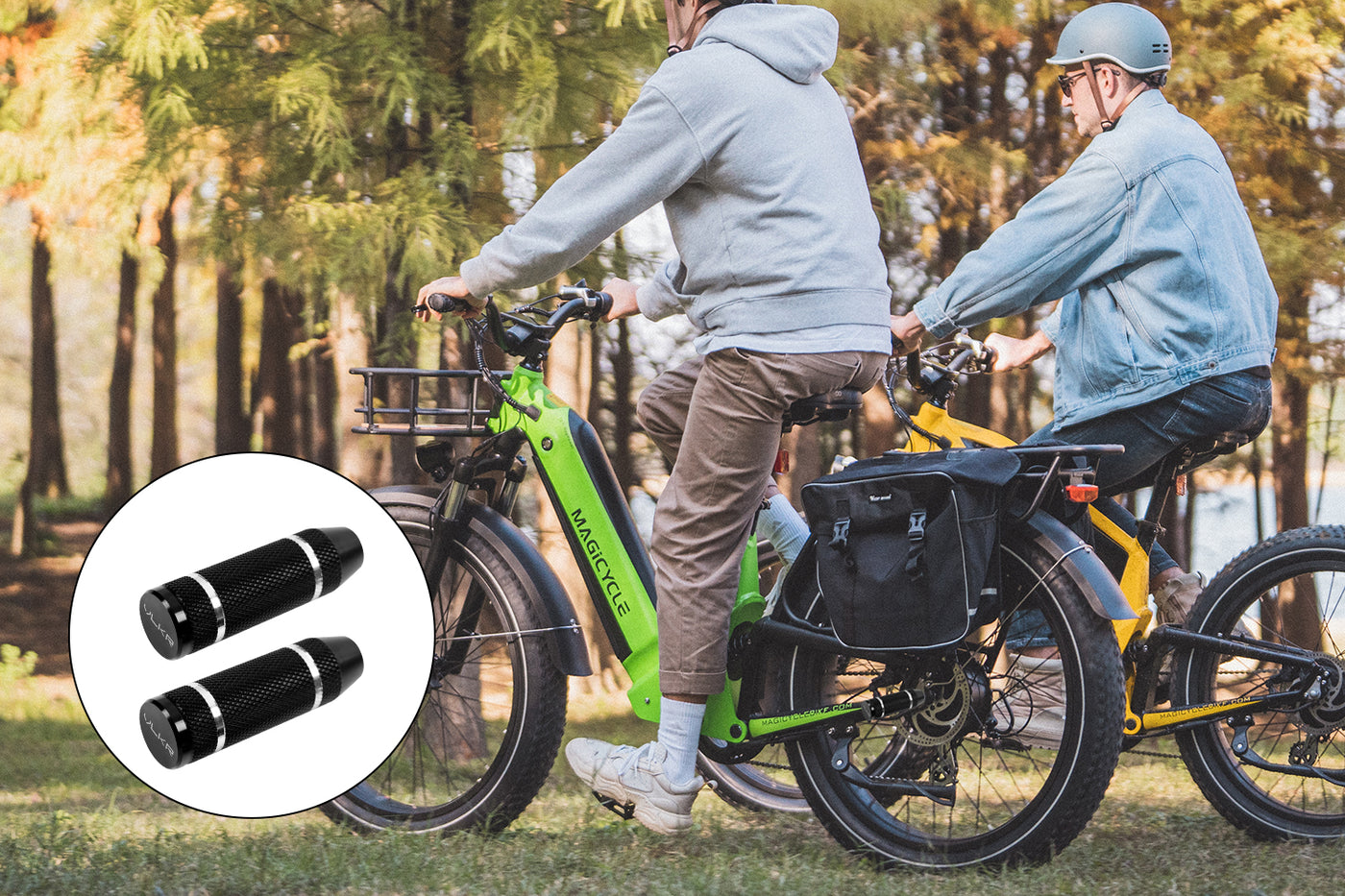 Black aluminum non-slip passenger pegs on ebikes for safer rides.