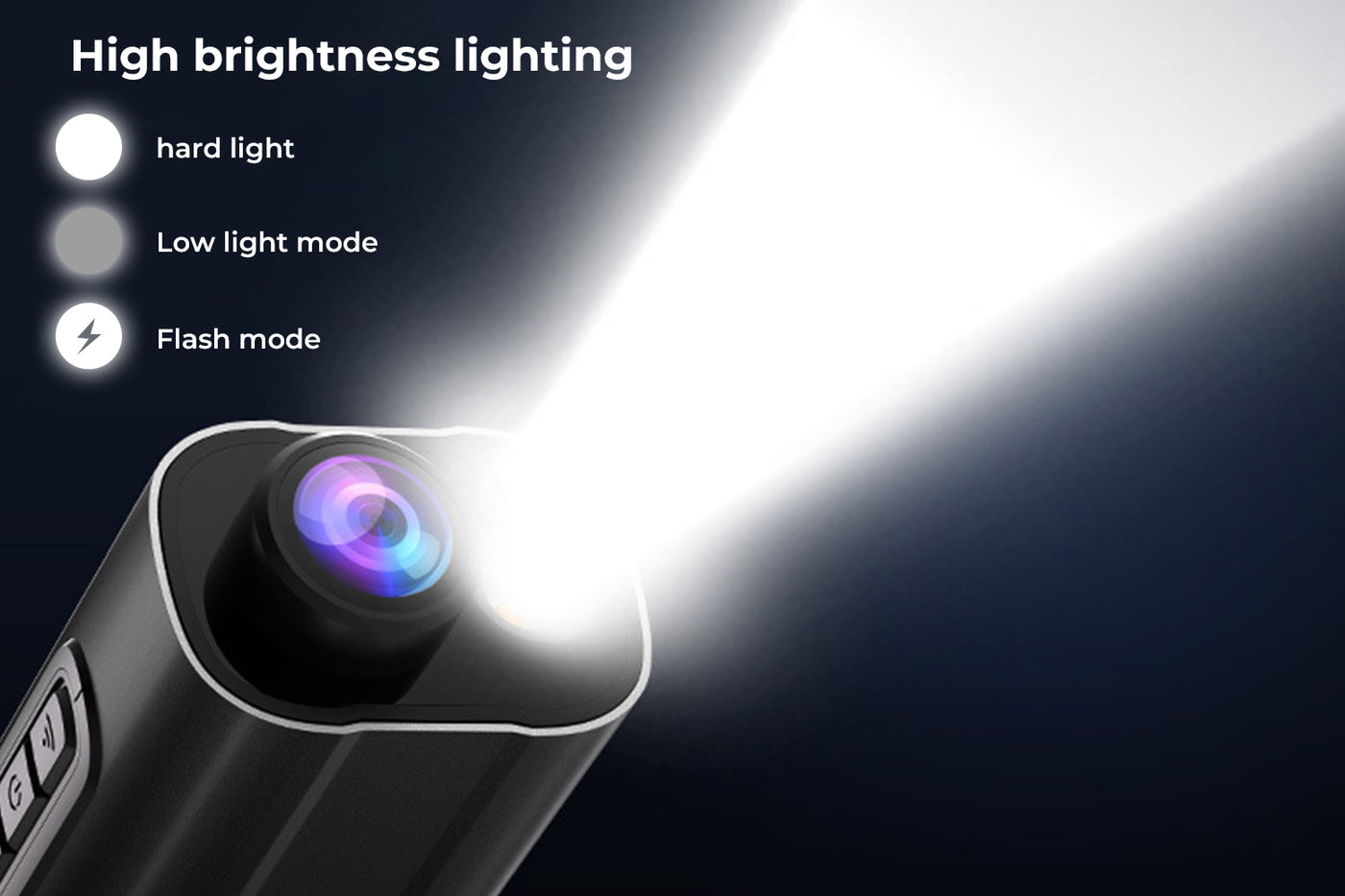 High brightness lighting mode of 5K ebike camera showcasing flashlight features.