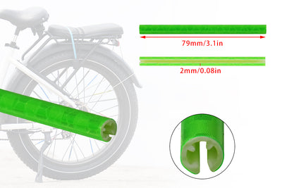 Green reflective spoke cover for enhanced bike visibility and safety at night.