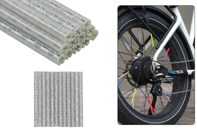 Set of 36 reflective spoke covers for enhanced bike visibility, shown in various colors