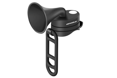 120dB electric bike horn in black with a compact design and easy installation.