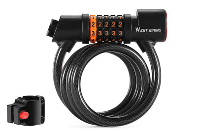 WestBiking 5-digit combination bike lock with cable and mounting bracket