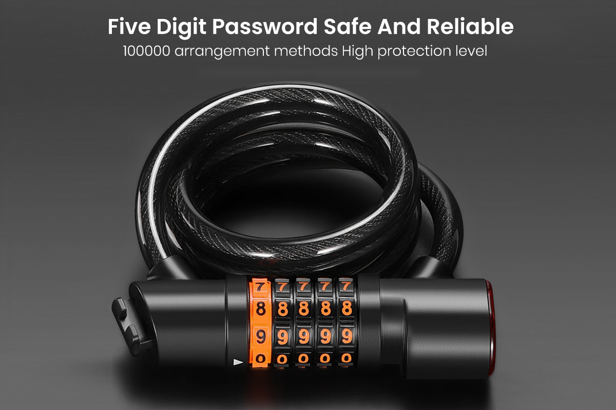 5-digit combination bike lock with high-security cable and durable design