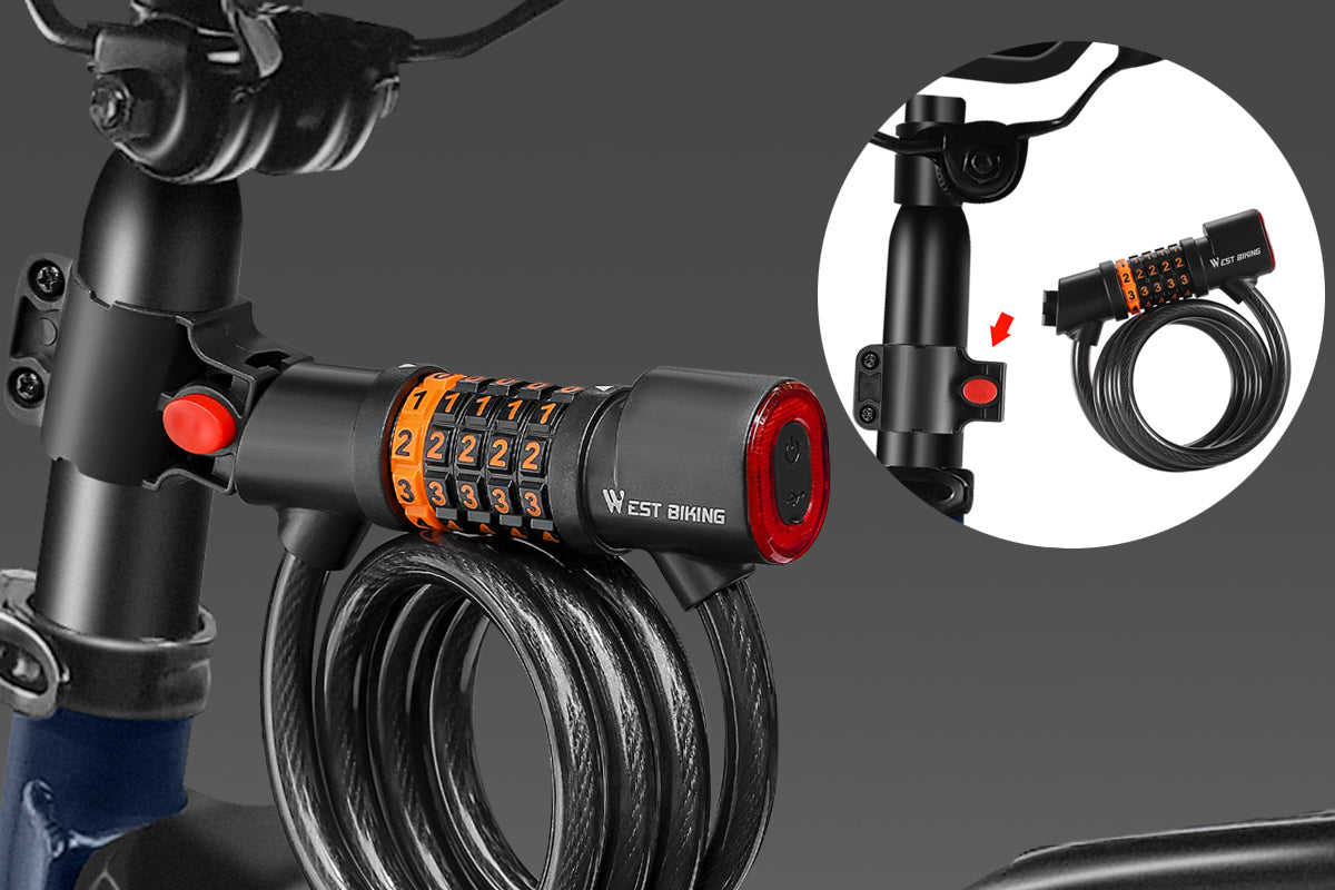 WestBiking 5-digit bike lock with tail light mounted on bicycle seat post for added security