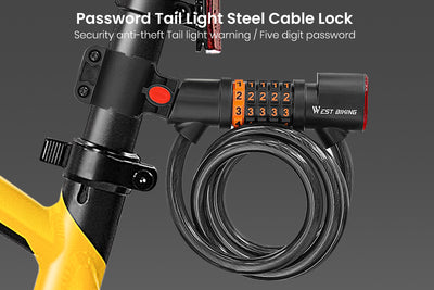 WestBiking 5-digit bike lock with tail light attached to bicycle frame