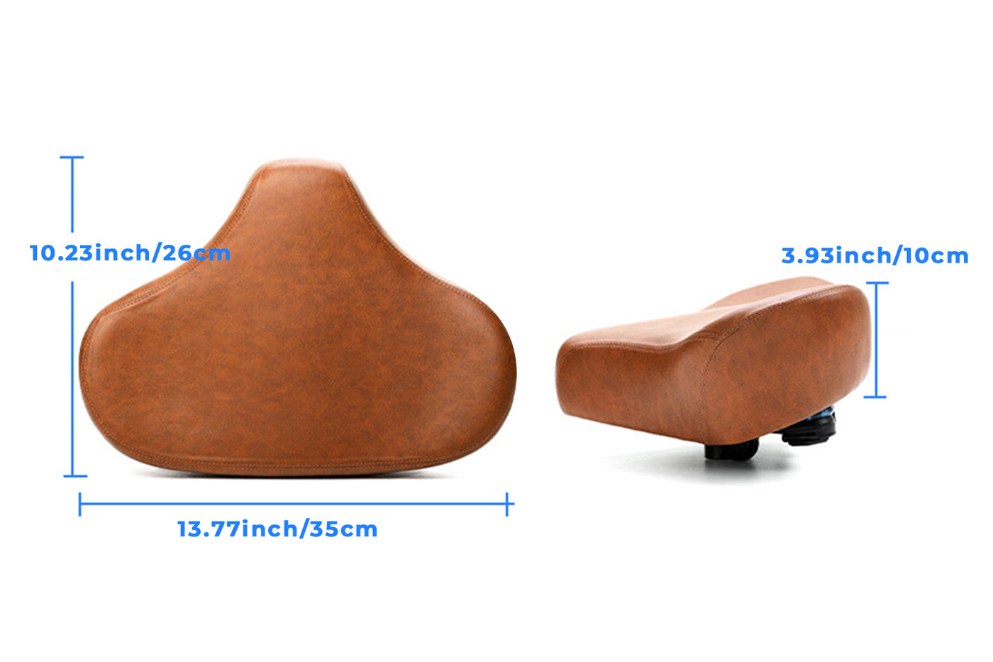 Dimensions of brown short-nose ebike seat cushion: 35cm x 26cm.