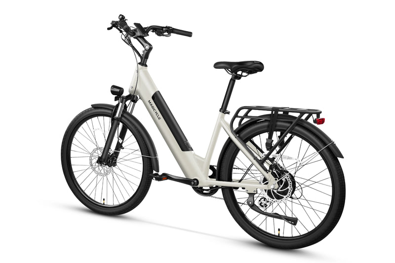 Magicycle CT-1 Torque Sensor Ebike with sleek frame and rear rack in white.