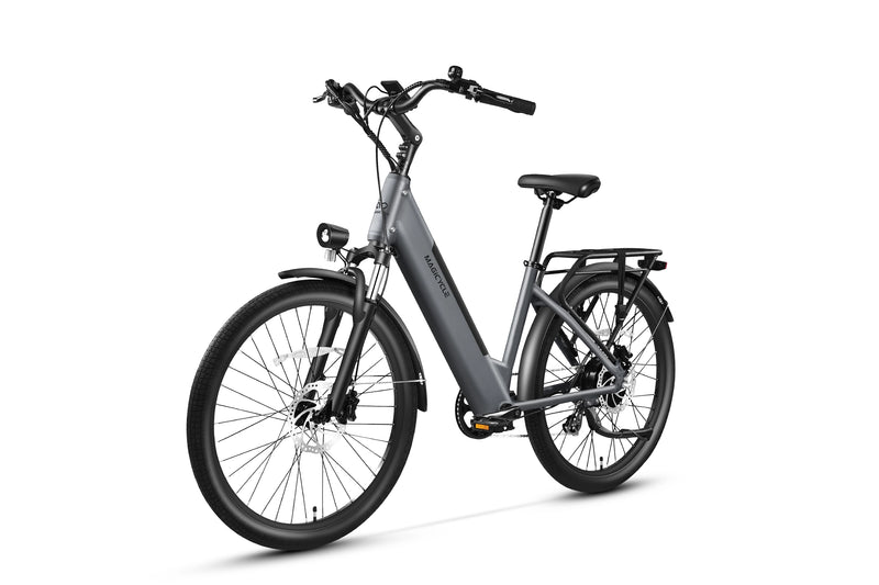 Sleek gray Magicycle CT-1 Commuter Ebike with rear rack for urban commuting.