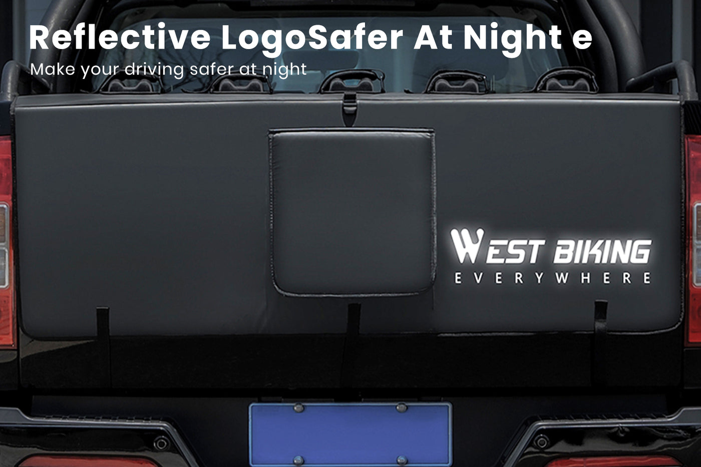 WestBiking tailgate pad with reflective logo for enhanced visibility on pickup trucks.