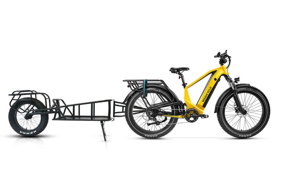 Magicycle Deer yellow e-bike with cargo trailer for outdoor adventures